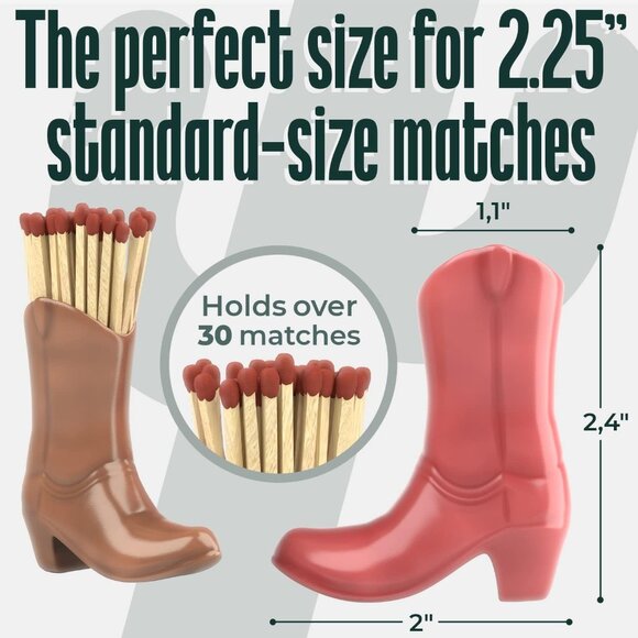 NEW Ceramic Cowboy Boots w Matches Holder Ceramic Box Striker Pink Tan Smokers - Picture 7 of 14